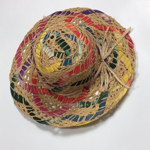 Vintage Rainbow Homage Sun Hat With Gros Grain Women Hat Made In Italy - Picture 5 of 11